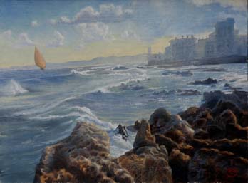 oil painting landscape with seashore